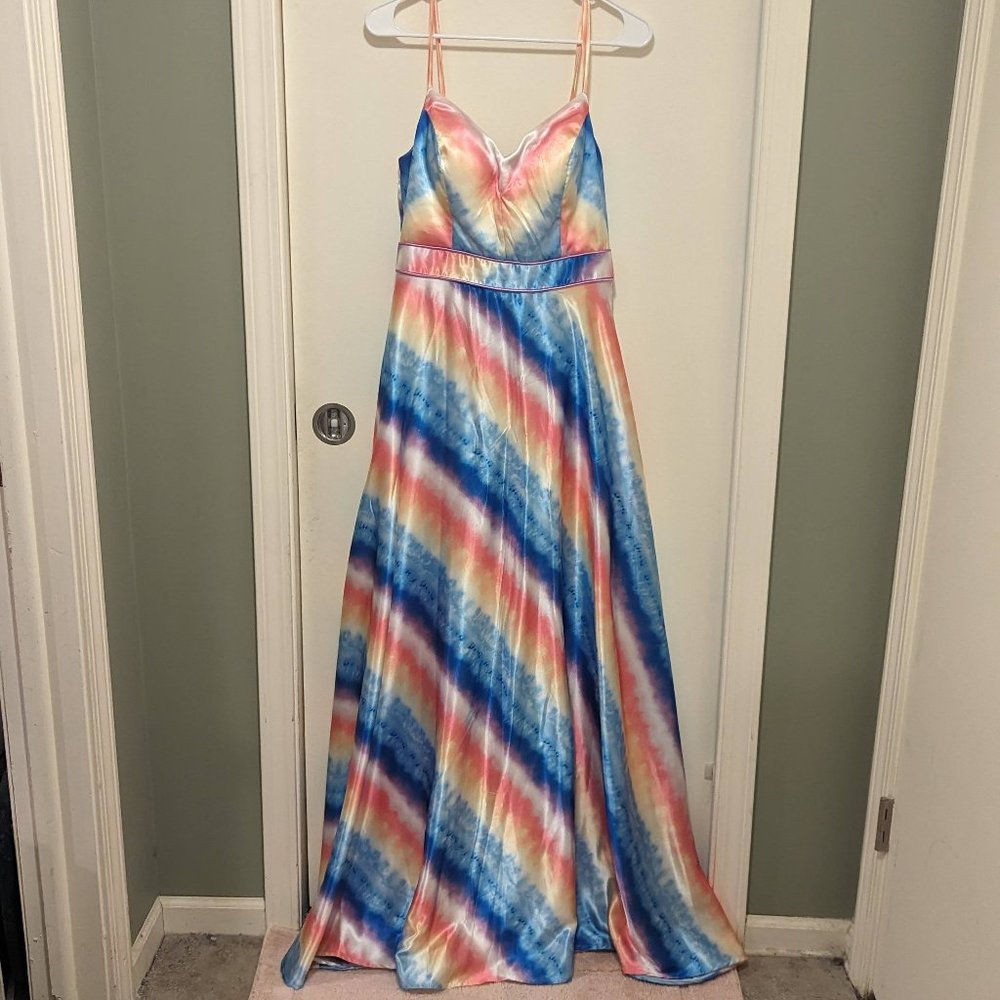 Women's Junior's City Studio Formal Long Satin Dress Water Color Print Size 11